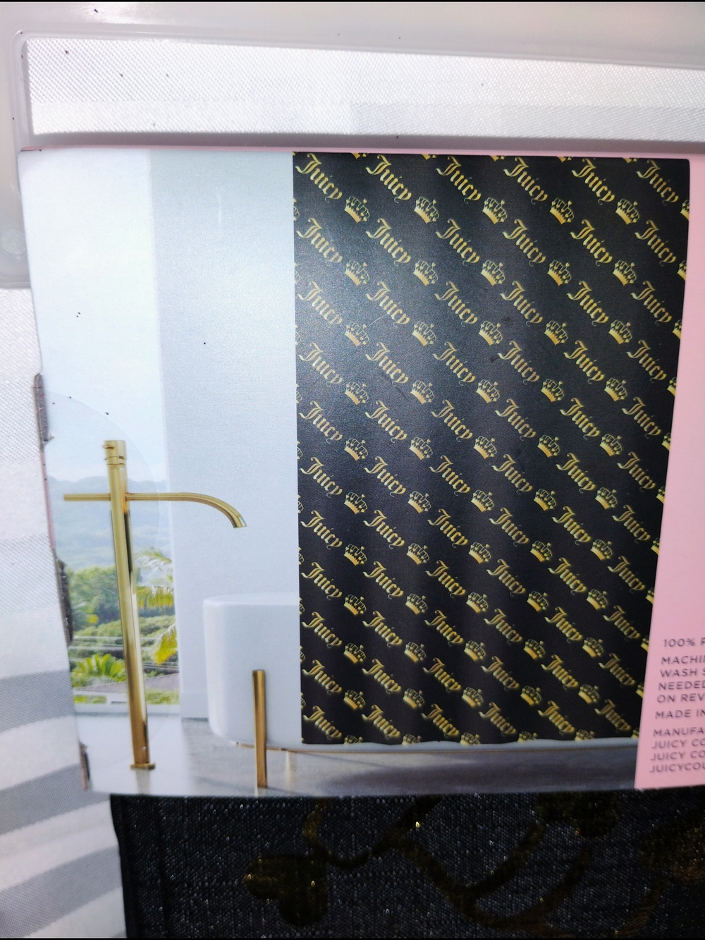 Juicy Couture Black and Gold Logo Shower Curtain
